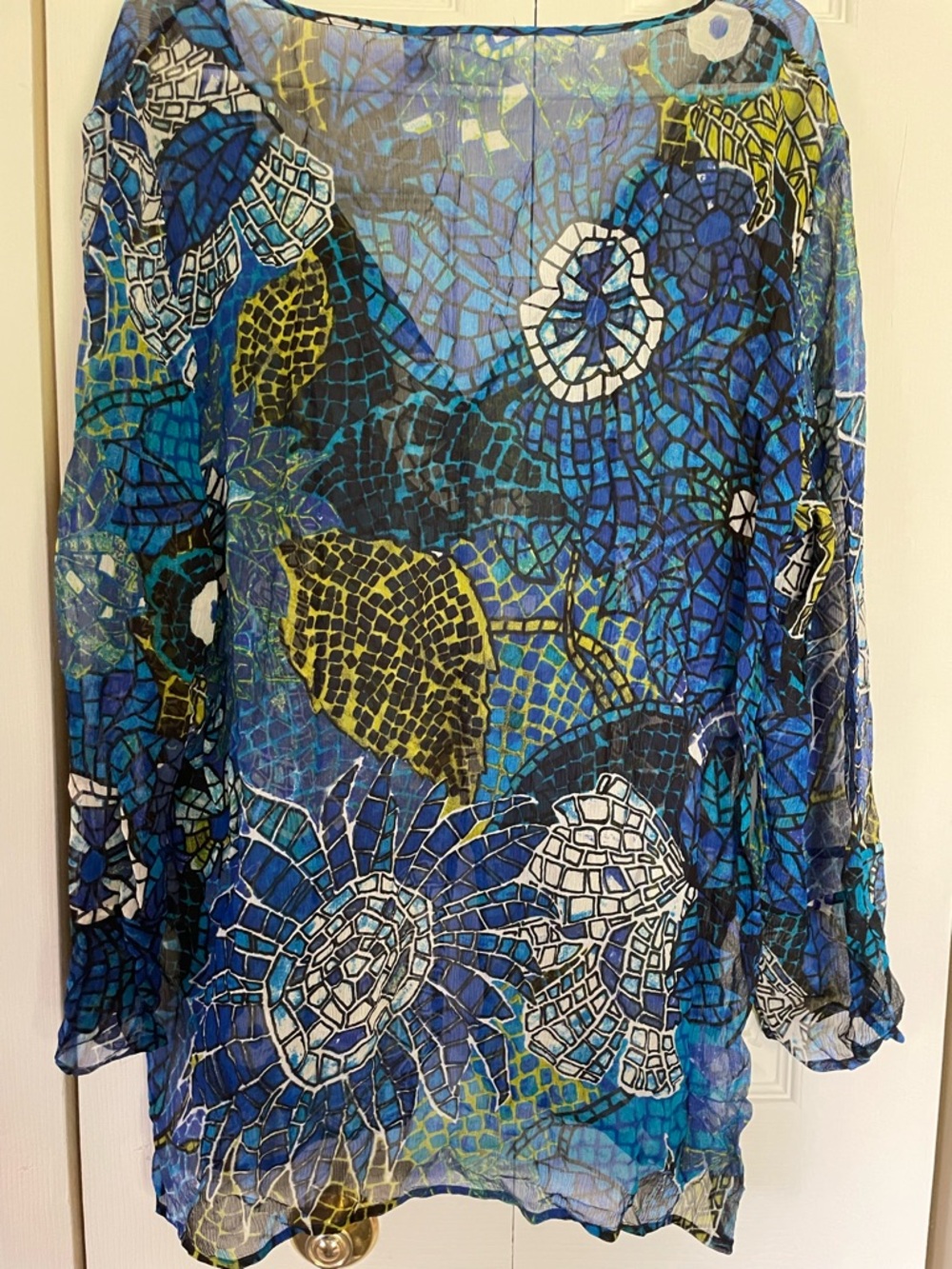 Chico's Blue & Green Abstract Silk Top - Picture 3 of 3